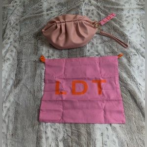 LDT Bailey Leather Wristlet Clutch Handbag Small Blush Pink Lined Dust